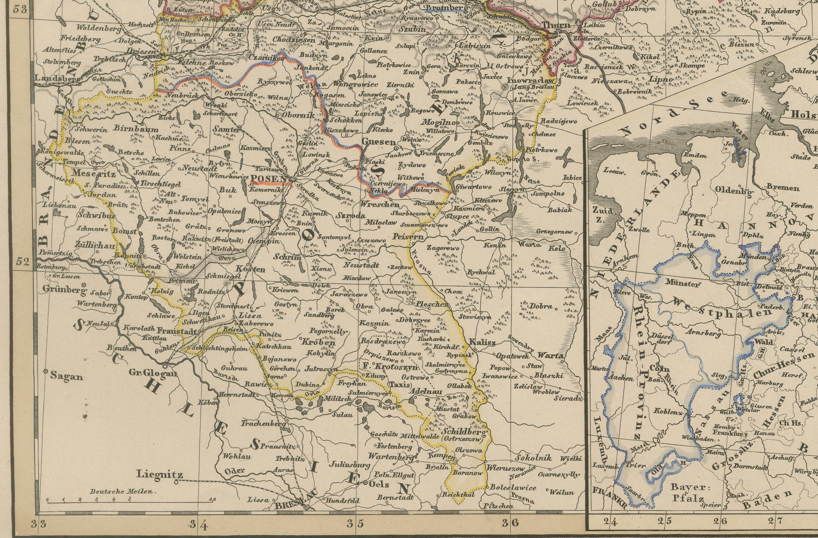 Mapa antiguo de Prusia y Posen - Inserciones de Berlín, Königsberg y Danzig, 1858 Papel en venta