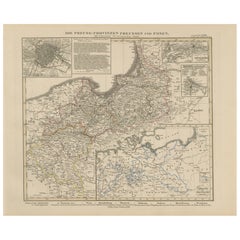 Carte ancienne de la Prusse et de Posen - Insets de Berlin, Königsberg et Danzig, 1858
