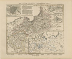 Mapa antiguo de Prusia y Posen - Inserciones de Berlín, Königsberg y Danzig, 1858