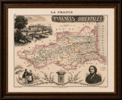 Antique Map of Pyrénées-Orientales by Vuillemin, circa 1850