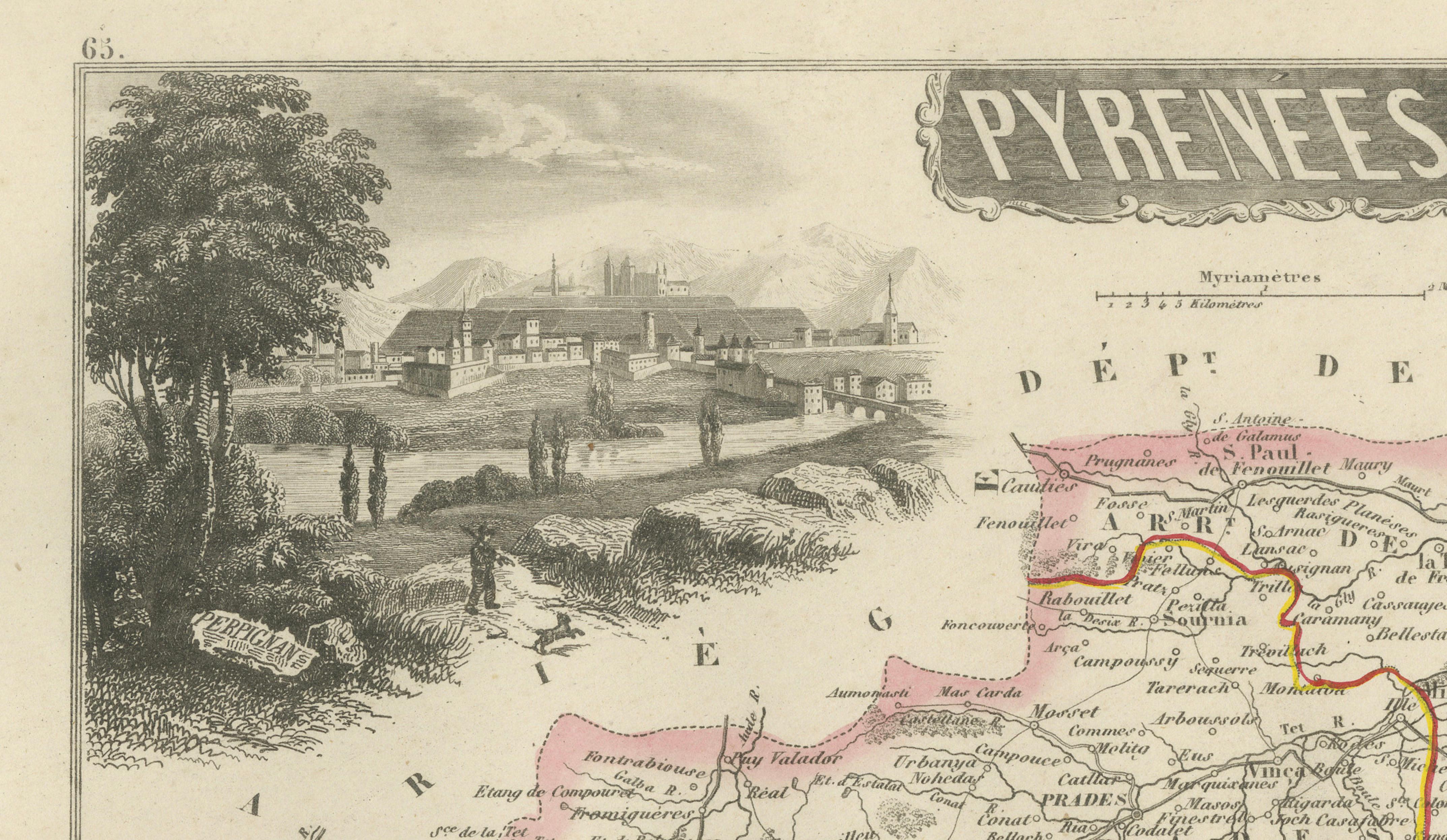 Antique Map of Pyrénées-Orientales by Vuillemin, circa 1850