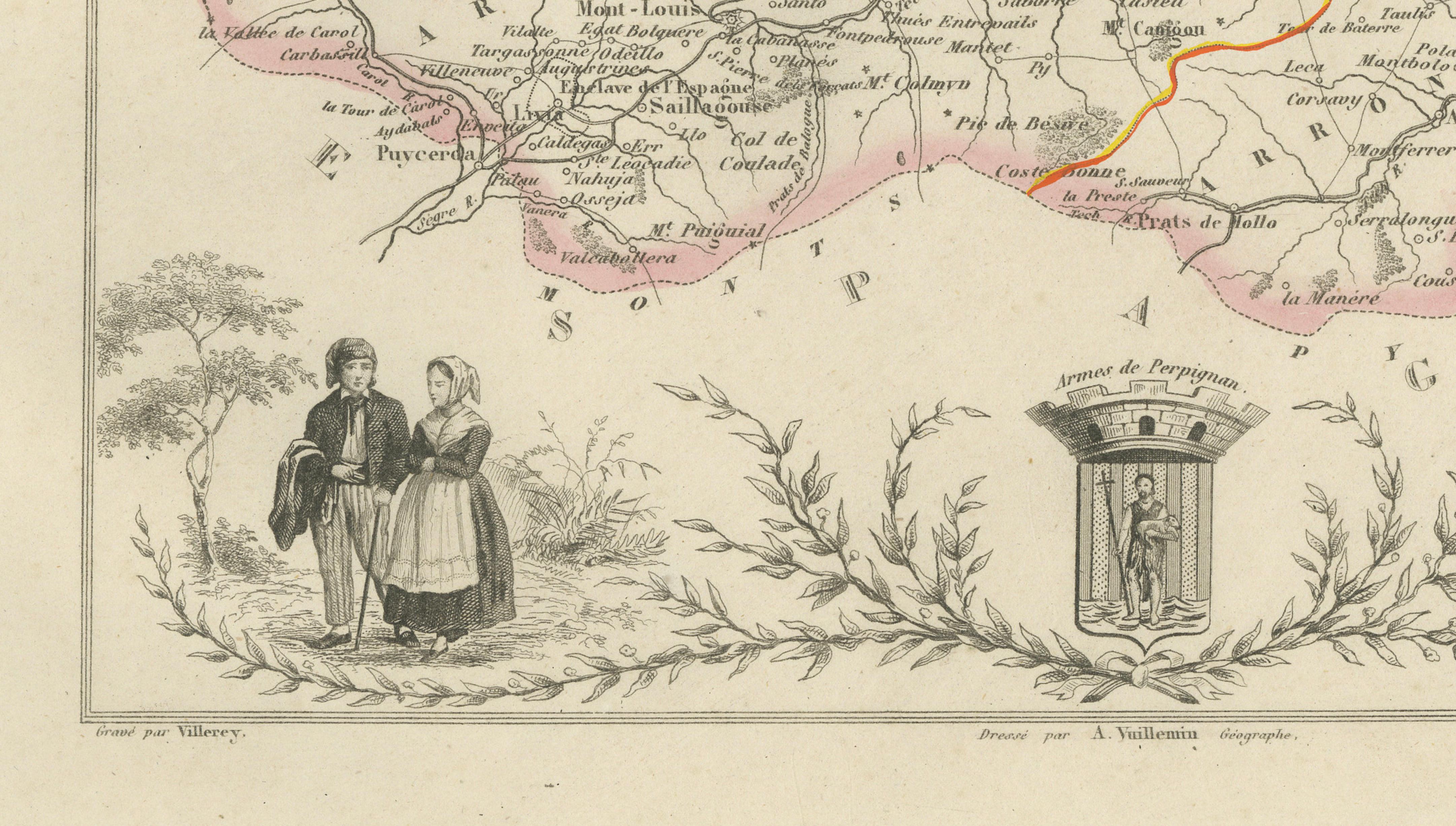 Antique Map of Pyrénées-Orientales by Vuillemin, circa 1850