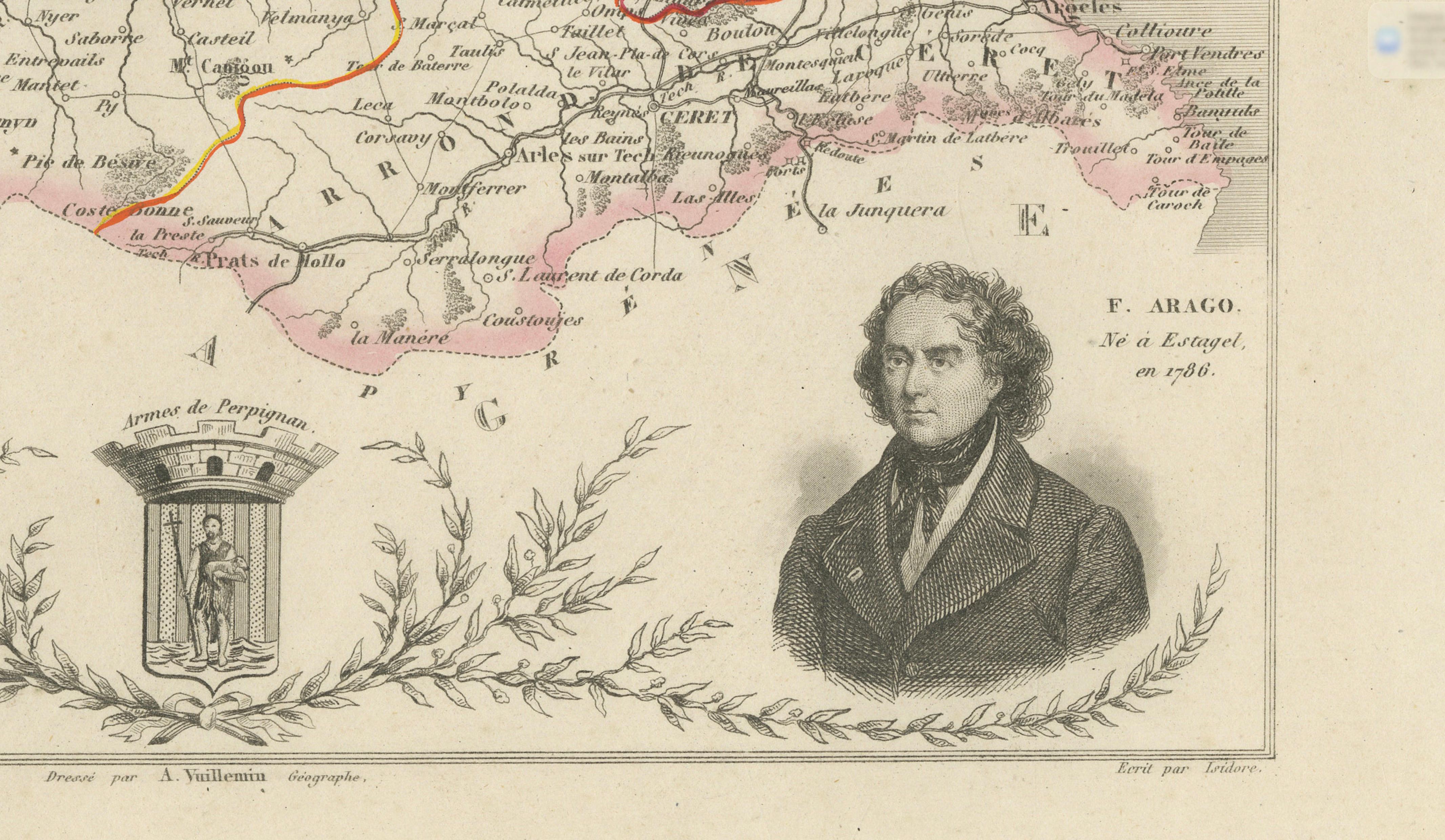 Antique Map of Pyrénées-Orientales by Vuillemin, circa 1850