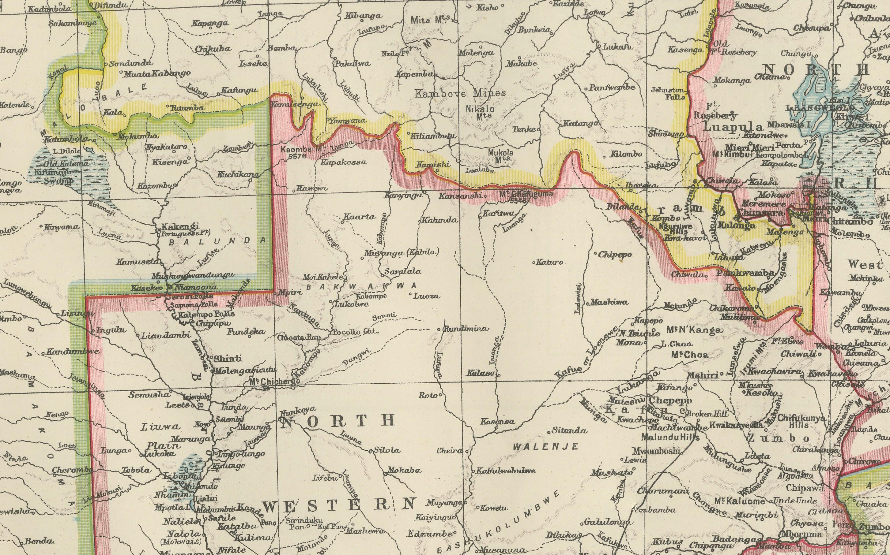 Inglese Mappa antica della Rhodesia e dell'Africa Centrale Britannica - Pubblicata da Philips, 1895 in vendita
