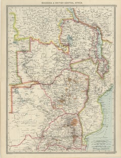 Carte ancienne de la Rhodésie et de l'Afrique centrale britannique - Publiée par Philips, 1895