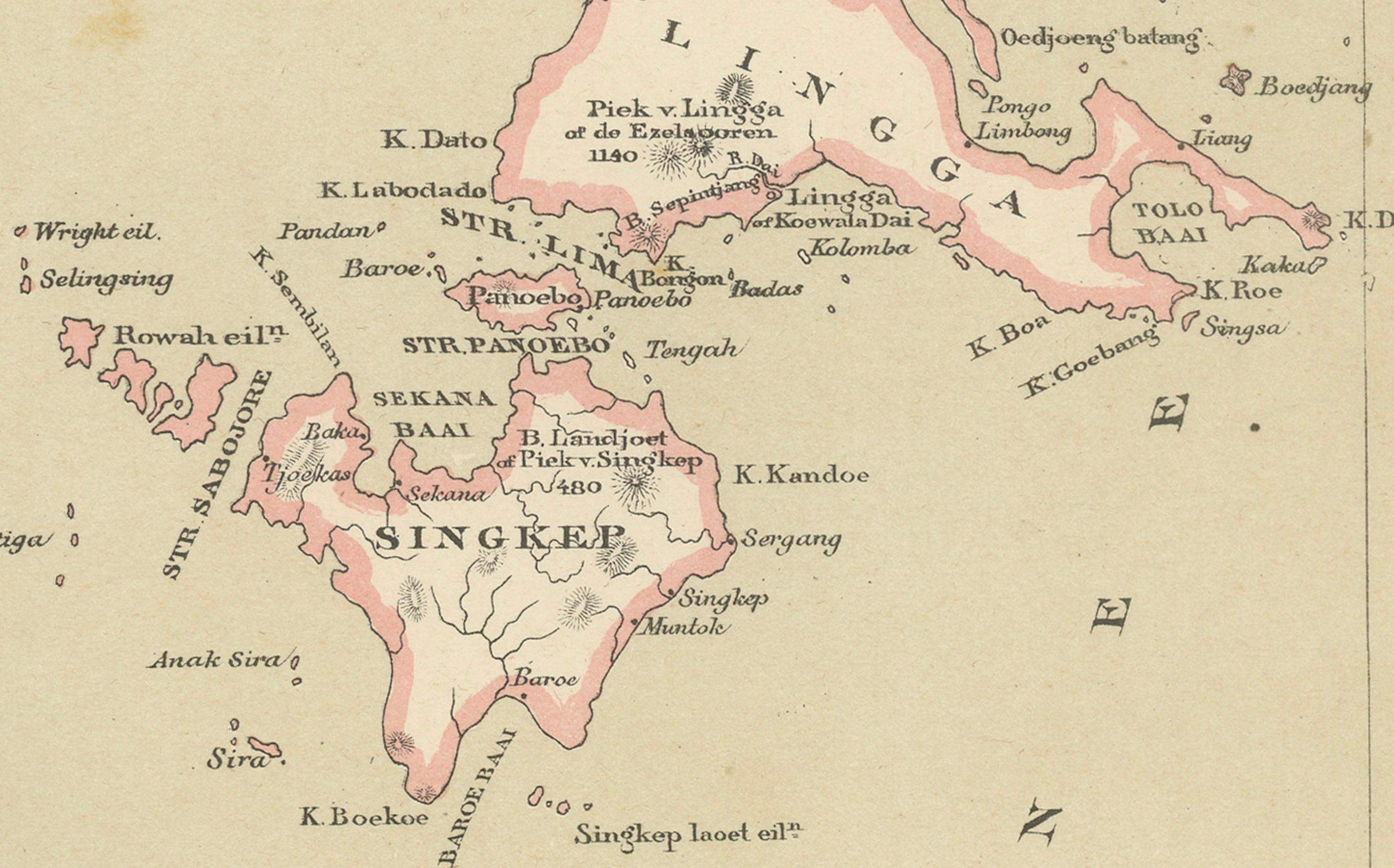 Paper Antique Map of Riouw, Lingga Archipelago, Singapore, Banda by Dornseiffen - 1884 For Sale