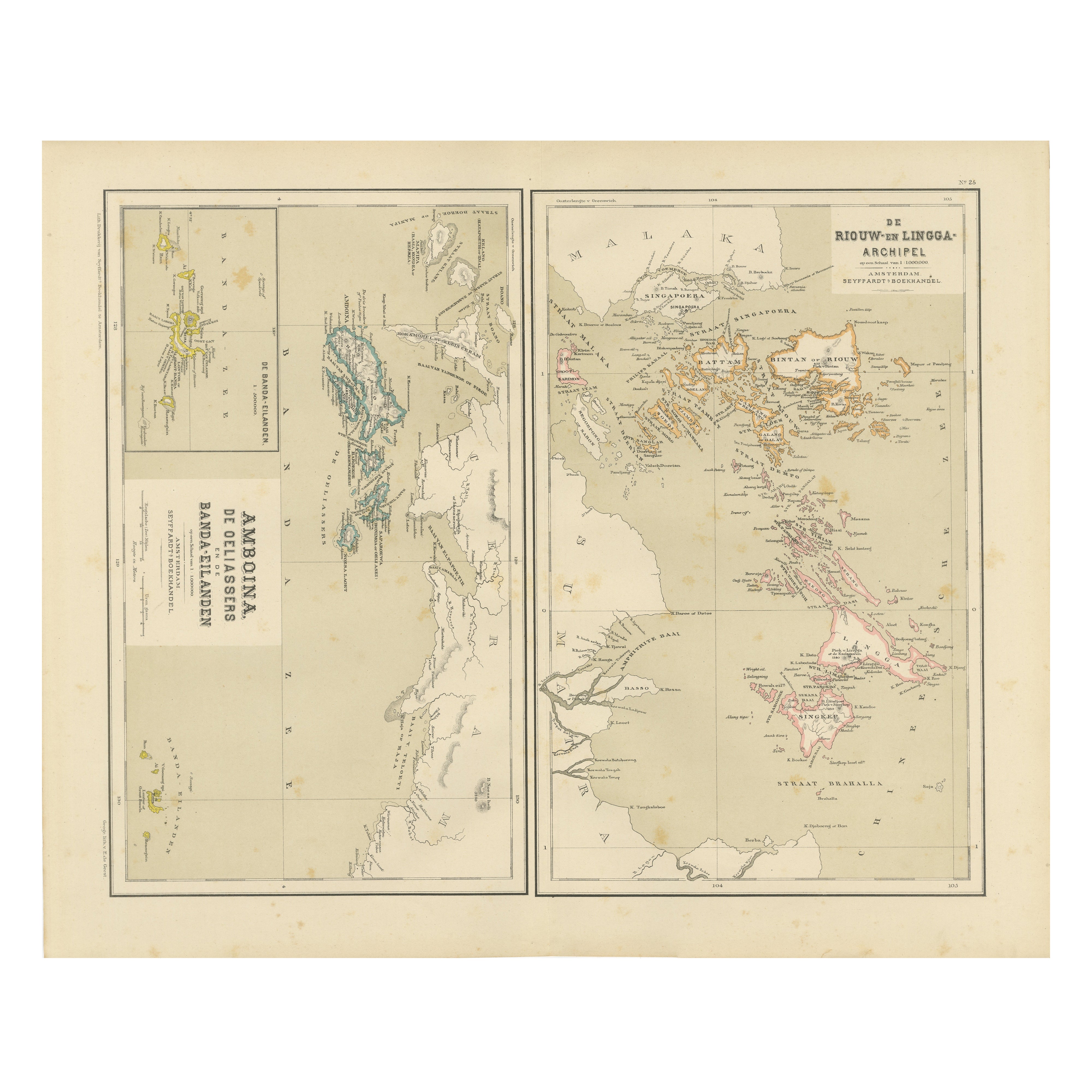 Antique Map of Riouw, Lingga Archipelago, Singapore, Banda by Dornseiffen - 1884 For Sale