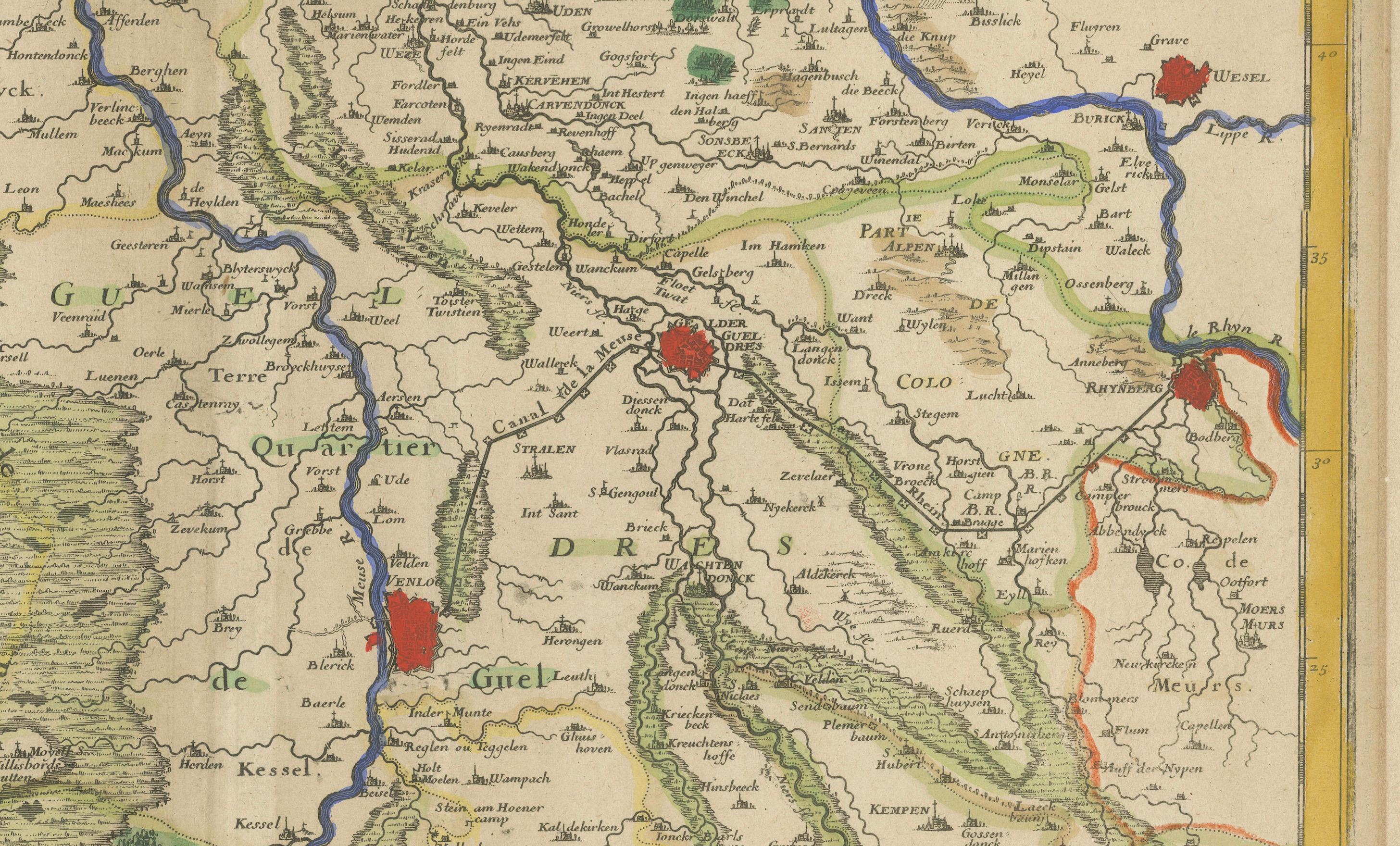 Antike Karte von Roermond und dem Herzogtum Geldern von Sanson - handkoloriert, ca. 1667 (Graviert) im Angebot