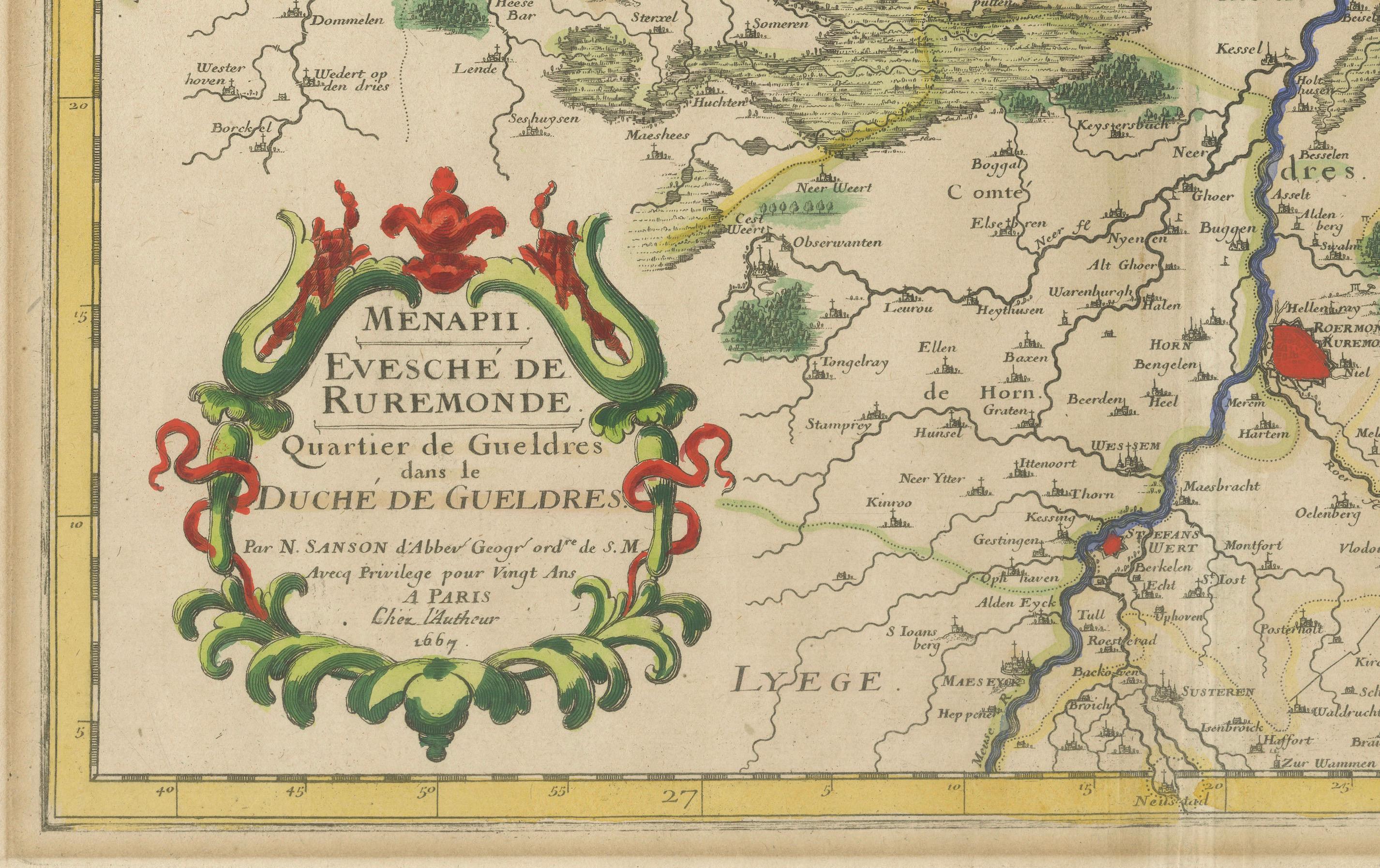 Antike Karte von Roermond und dem Herzogtum Geldern von Sanson - handkoloriert, ca. 1667 (17. Jahrhundert) im Angebot