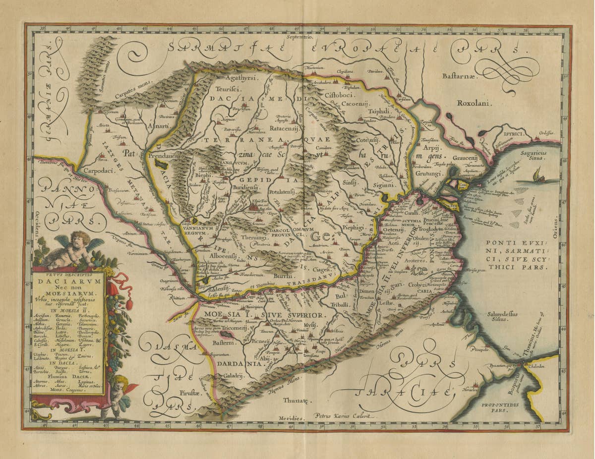 Antique Map of Romania and Bulgaria Centered on the Danube River