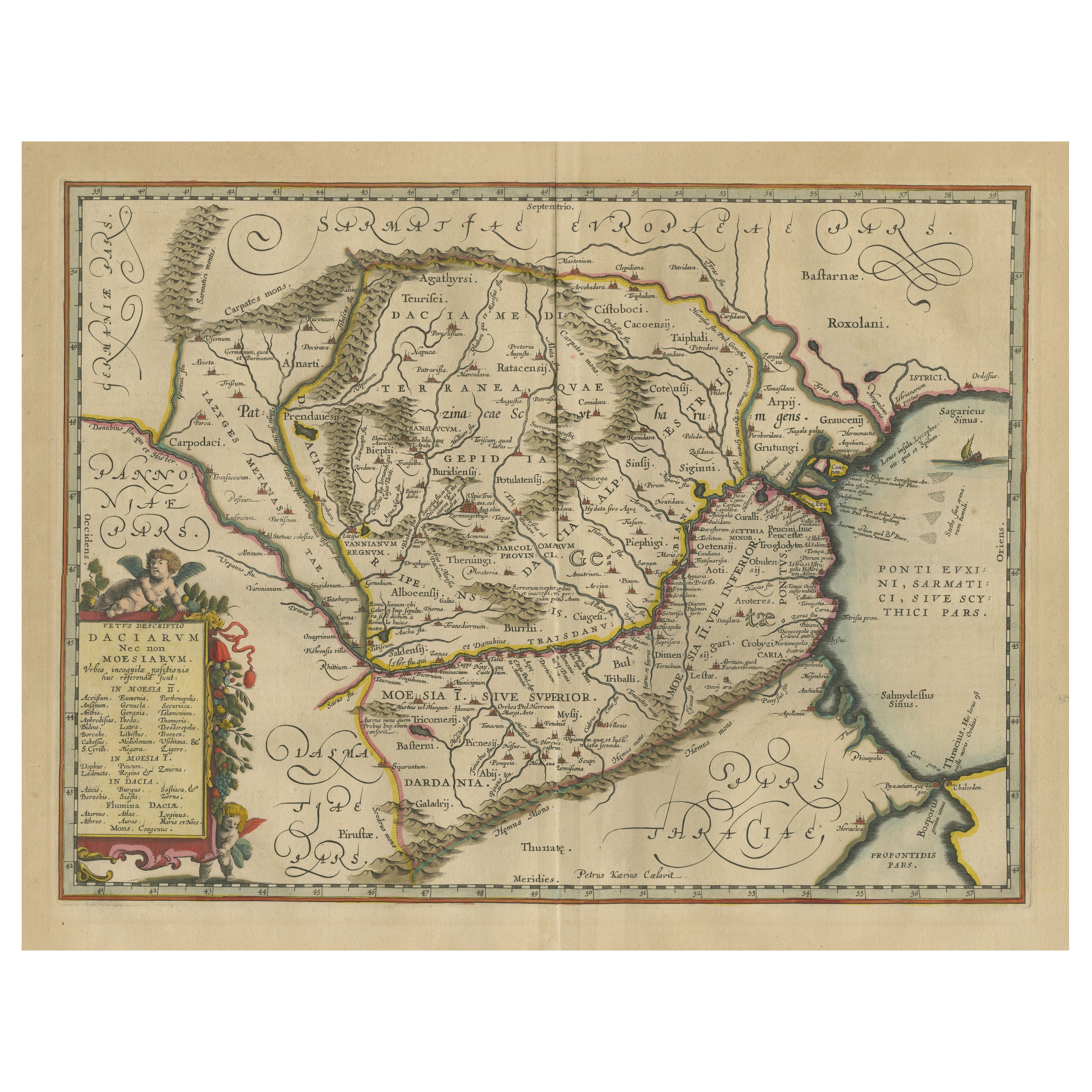 Carte ancienne de Roumanie et de Bulgarie centrée sur la rivière Danube