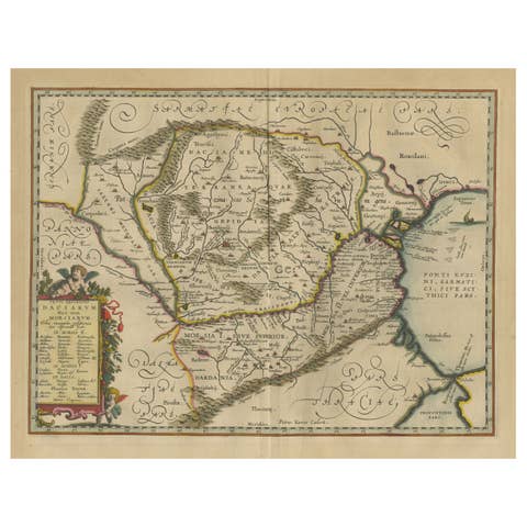 Antique Map of Romania and Bulgaria Centered on the Danube River