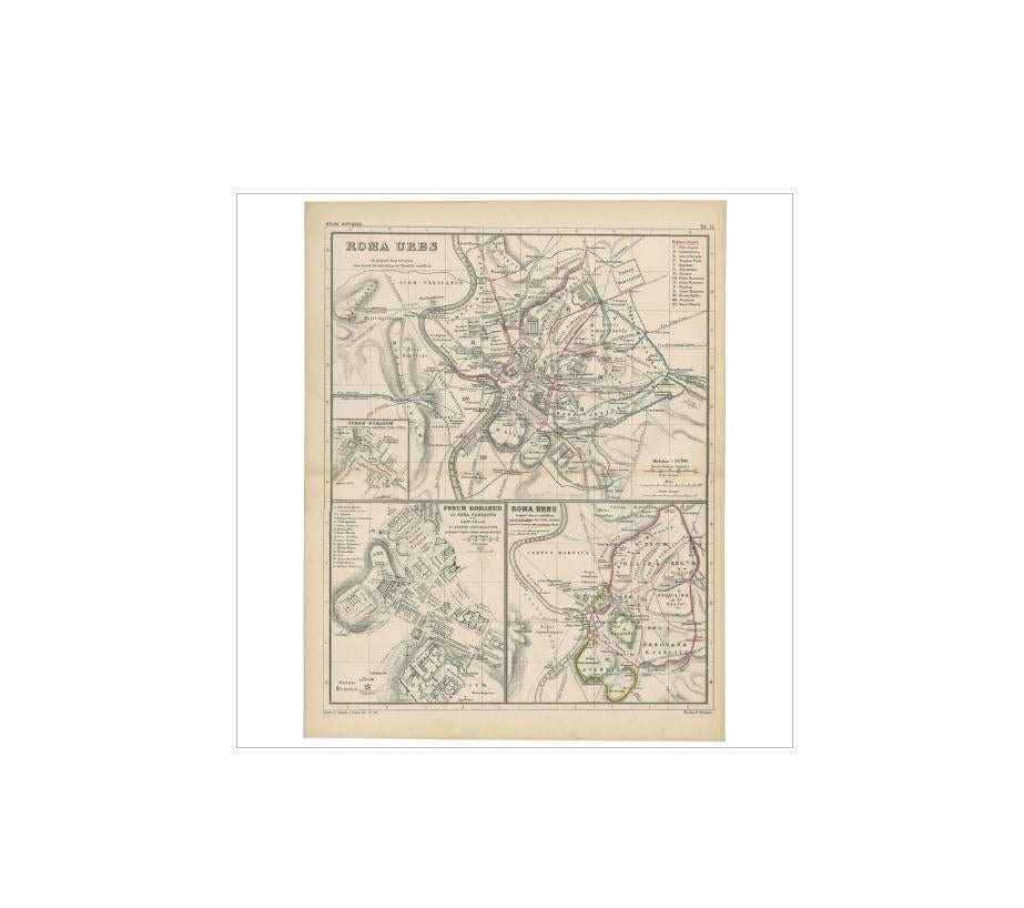 Antique map titled 'Roma Urbs'. This map originates from 'Atlas Antiquus. Zwölf Karten zur Alten Geschichte' by H. Kiepert. Published in Berlin, circa 187.