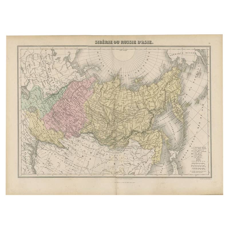 Antique Map of Russia and Siberia by Migeon, 1880