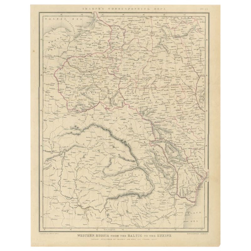 Carte ancienne de la Russie, de la Baltice à la mer noire par Sharpe, 1849