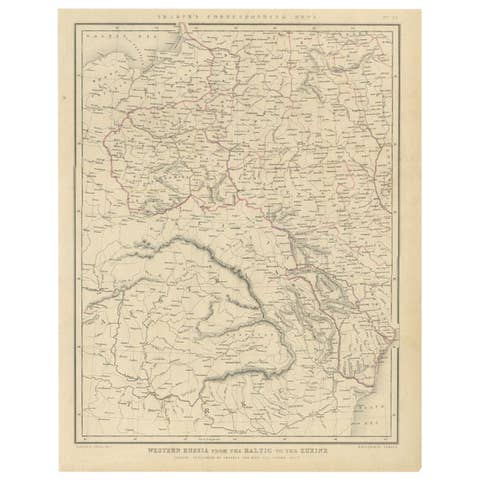 Antique Map of Russia from the Baltic to the Black Sea by Sharpe, 1849