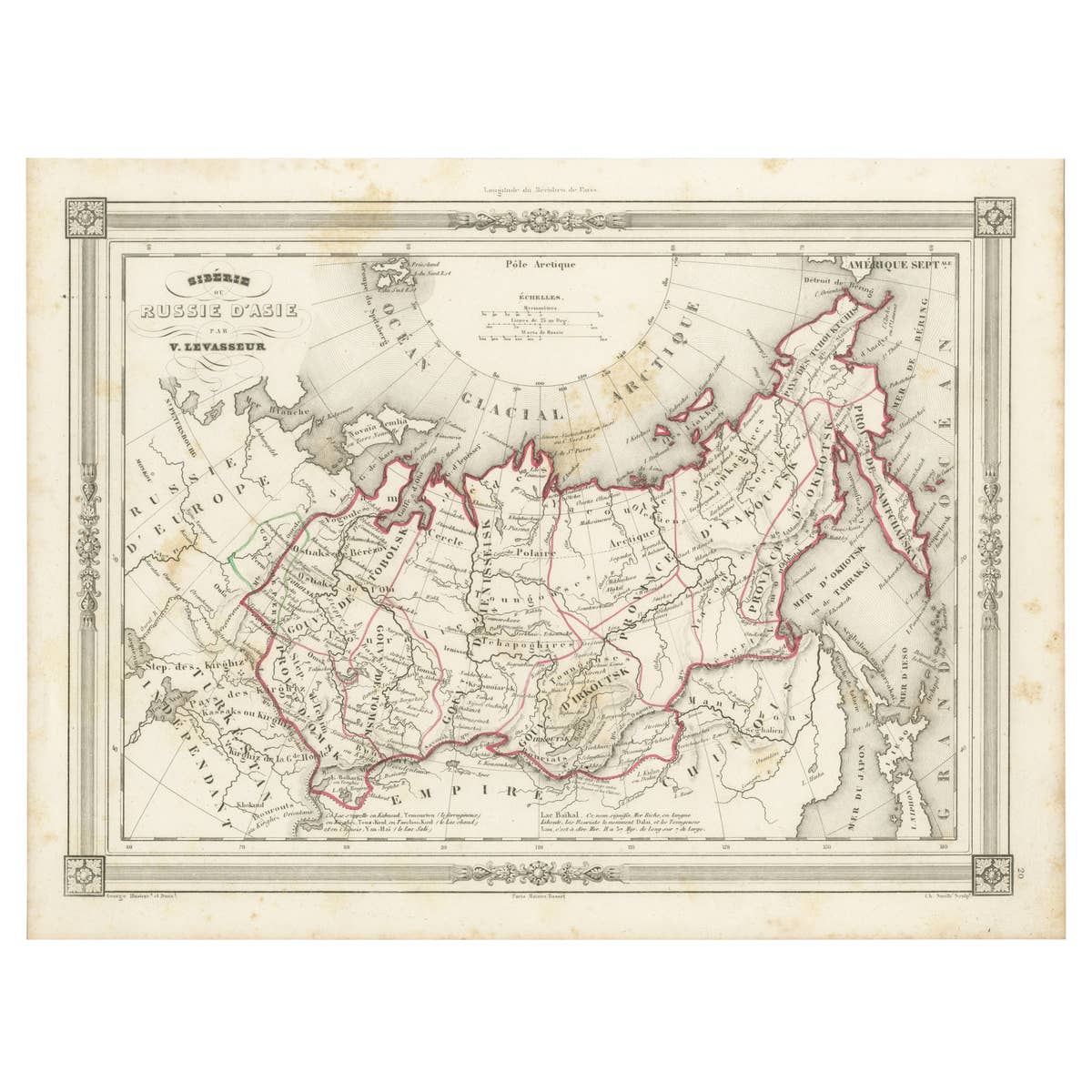 Antique Map of Russia in Asia and Siberia, with Frame Style Border