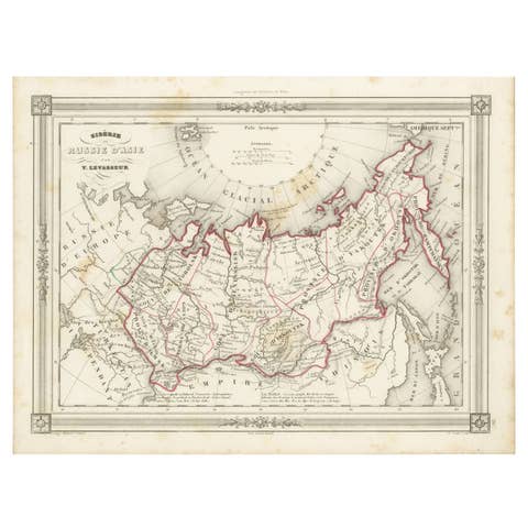 Antique Map of Russia in Asia and Siberia, with Frame Style Border