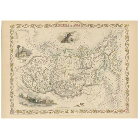 Antique Map of Russia in Asia by Tallis, '1851'