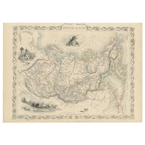 Antique Map of Russia in Asia by Tallis, c.1851