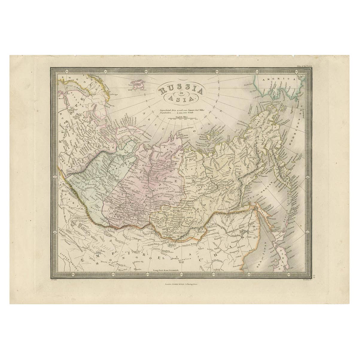 Antique Map of Russia in Asia by Wyld, '1845'