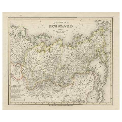 Antique Map of Russia in Asia from An Old German Atlas, 1845