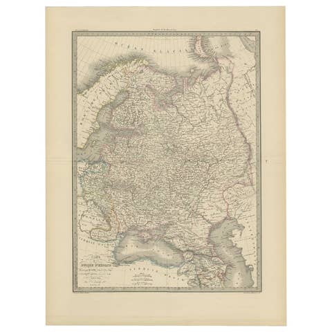 Antique 1842 Map of Russia in Europe by Pierre M. Lapie