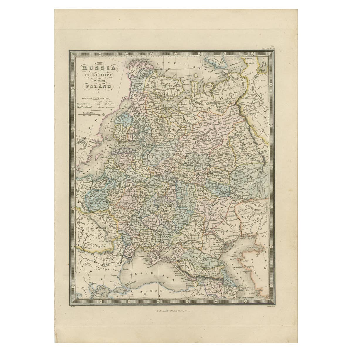 Antique Map of Russia in Europe and Poland by Wyld '1845'