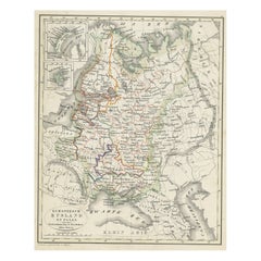 Carte ancienne de la Russie en Europe et en Pologne provenant d'un Atlas néerlandais ancien, 1852