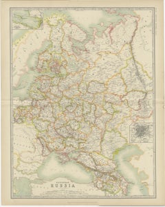 Antique Map of Russia in Europe by Johnston (1909)