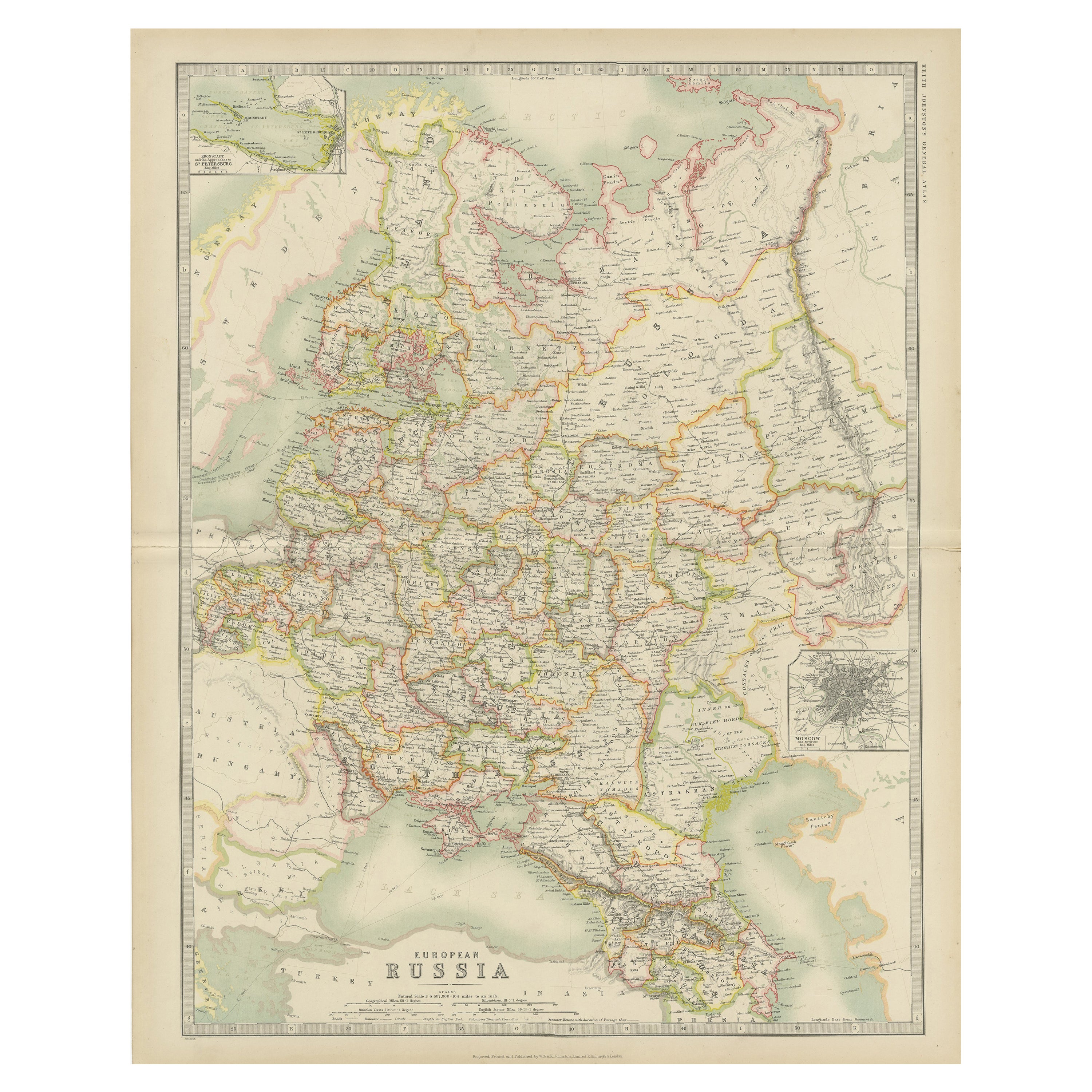 Mapa antiguo de Rusia en Europa por Johnston (1909)