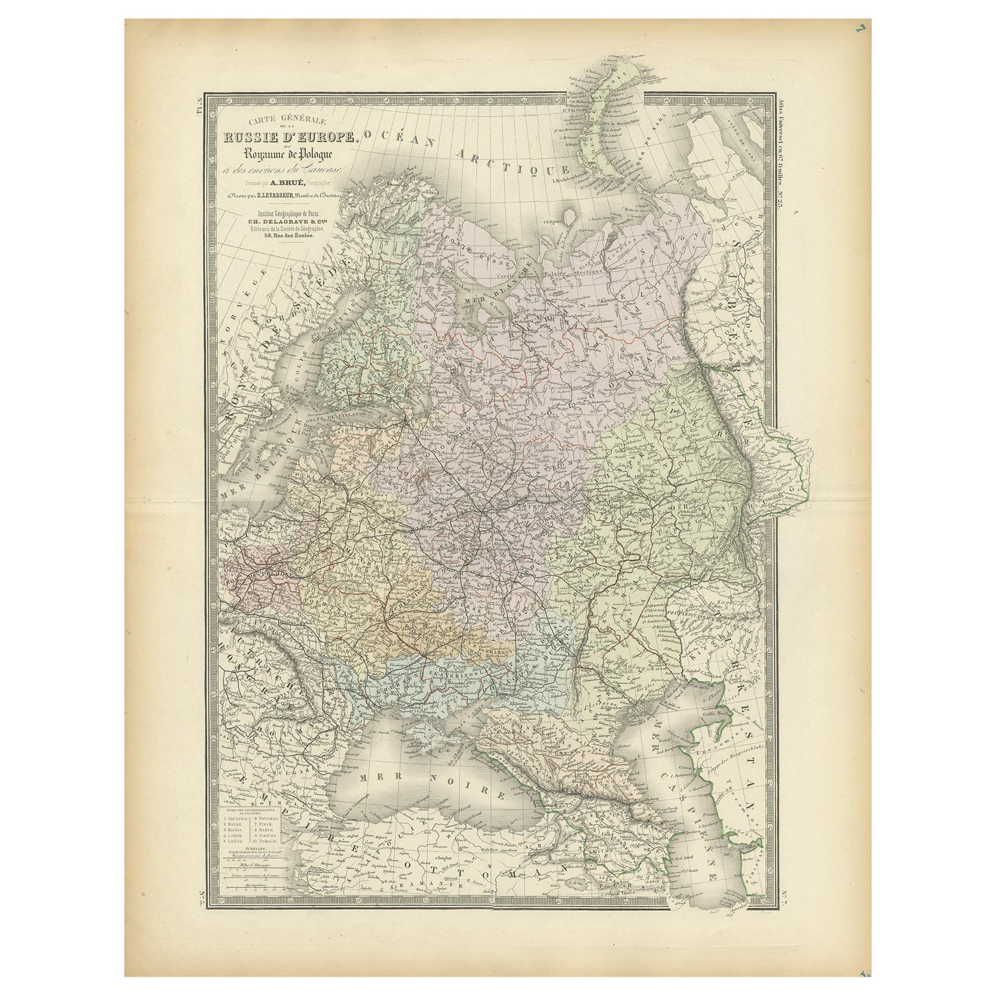 Antique Map of Russia in Europe by Levasseur, '1875'
