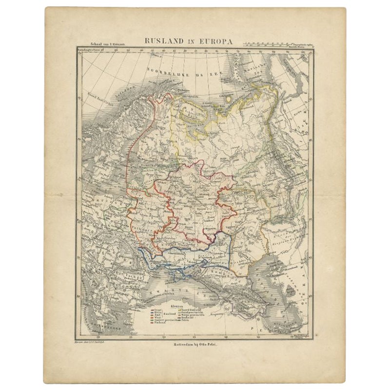 Mapa antiguo de Rusia en Europa por Petri, c.1873