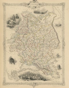 Antique Map of Russia in Europe by John Tallis, Paper Print, 1851