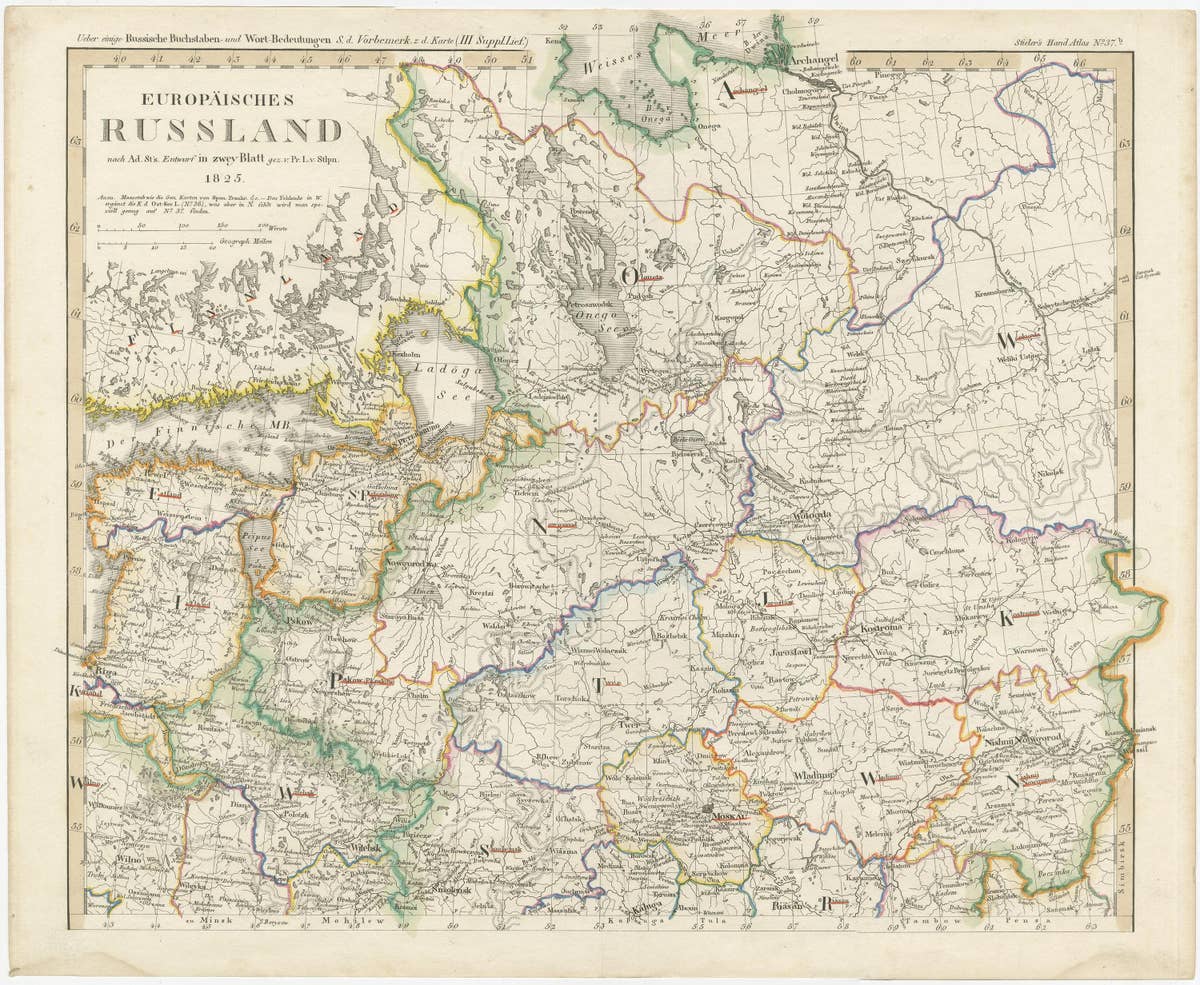 Antique Map of Russia in Europe on Two Sheets from an Old German Atlas, Ca.1825