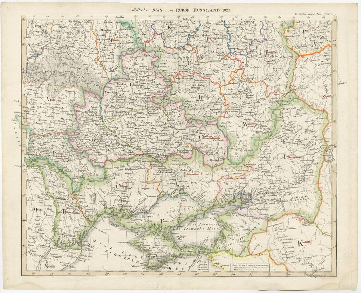 Antique Map of Russia in Europe on Two Sheets from an Old German Atlas, Ca.1825