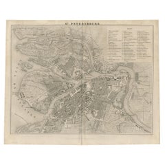 Carte ancienne de Saint-Pétersbourg et son entourage en Russie '1847'