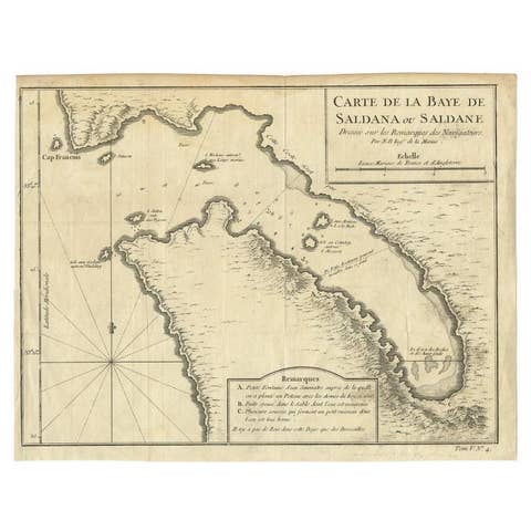 Antique Map of Saldanha Bay 'Near Cape Town, South Africa' by Bellin, 1750