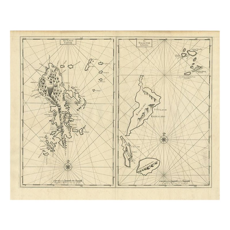 Carta geografica antica dell'Isola di Sangir e delle Isole Talaud di Valentijn, 1726