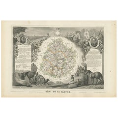 Carta geografica antica di Sarthe 'Francia' di V. Levasseur, 1854