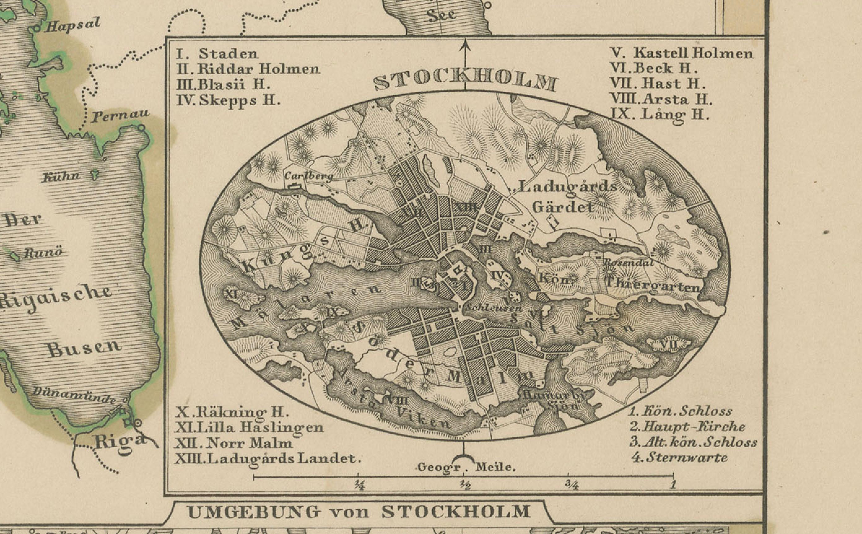 Mapa antiguo de Escandinavia 1857 - Suecia y Noruega en detalle Alemán en venta