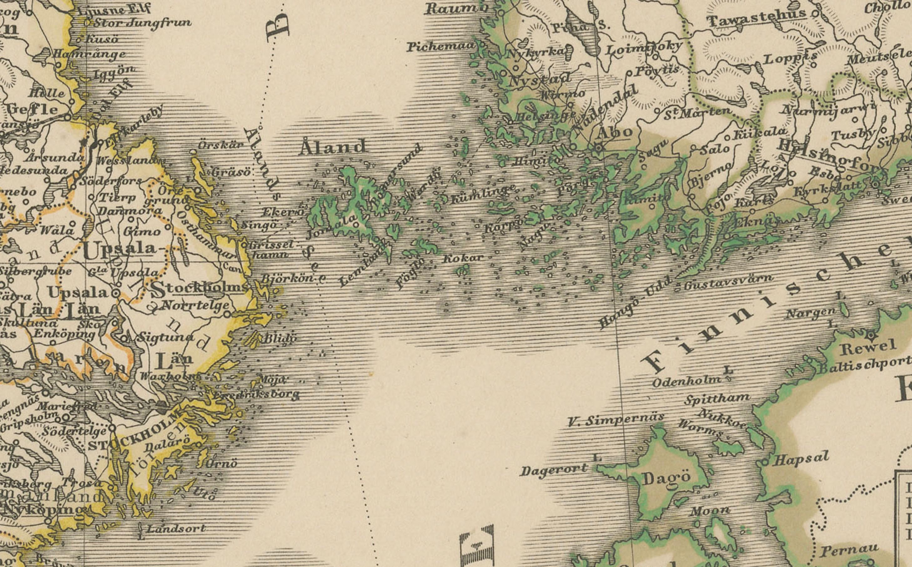 Mapa antiguo de Escandinavia 1857 - Suecia y Noruega en detalle Grabado en venta