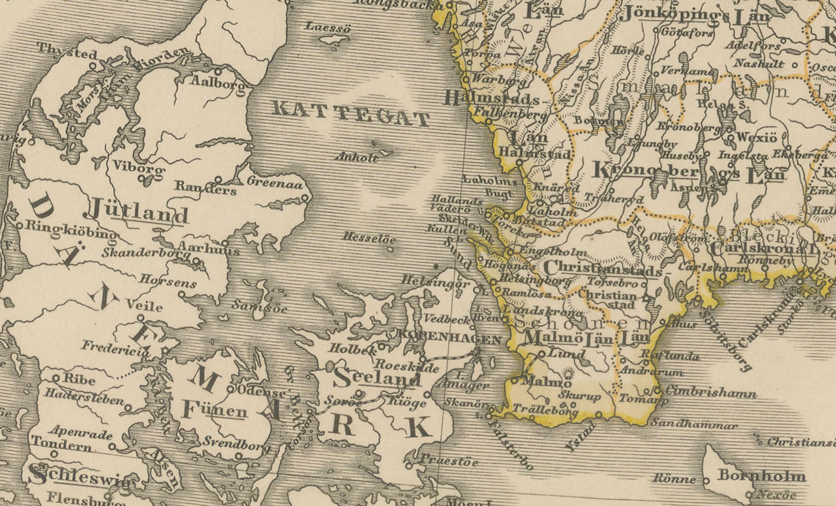 Mapa antiguo de Escandinavia 1857 - Suecia y Noruega en detalle siglo XIX en venta