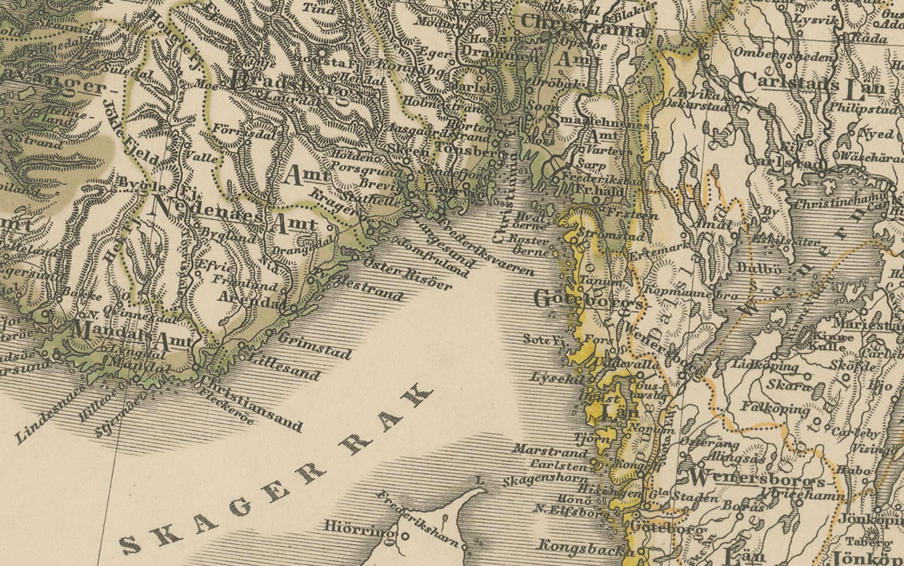 Mapa antiguo de Escandinavia 1857 - Suecia y Noruega en detalle Papel en venta