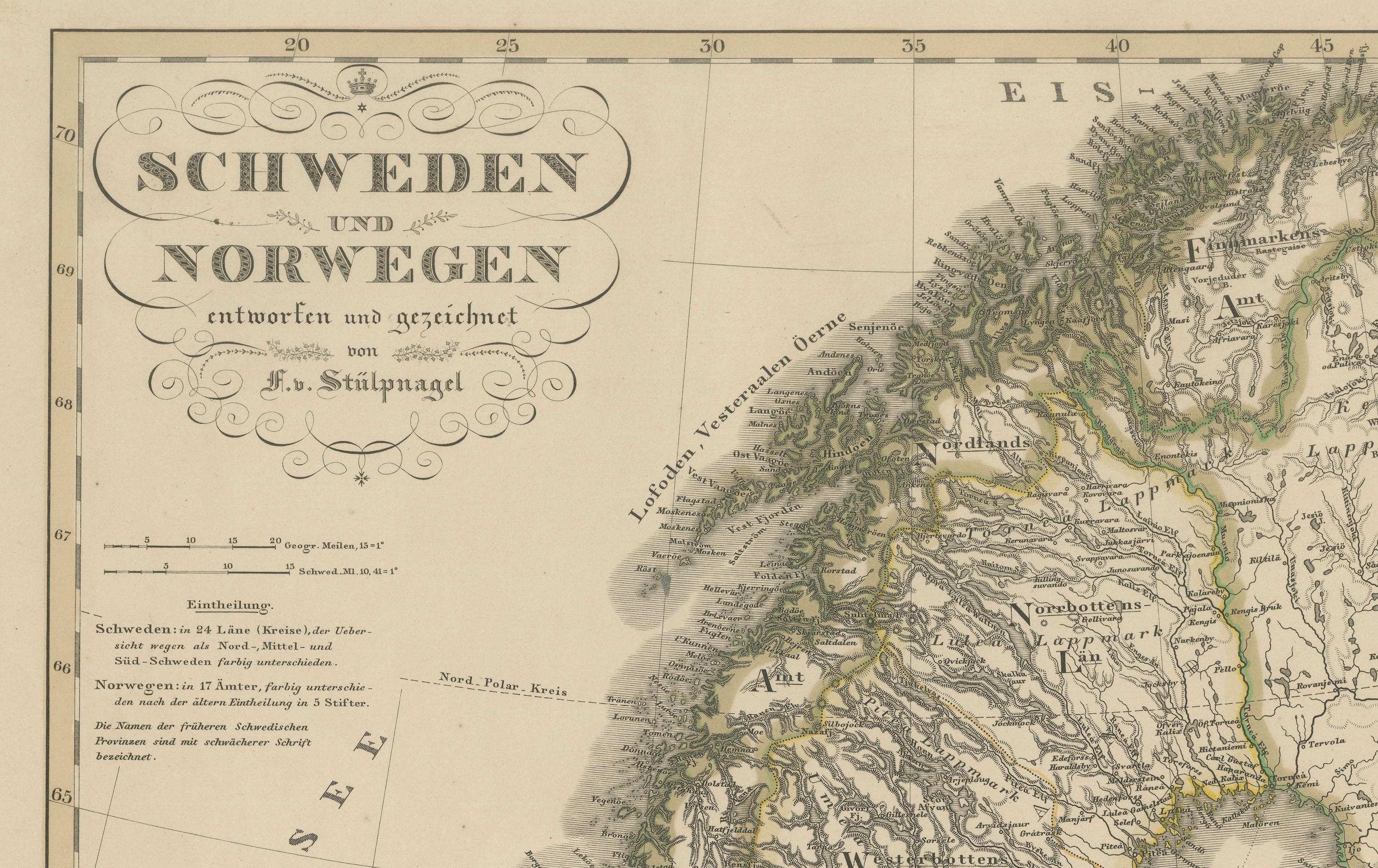 Mapa antiguo de Escandinavia 1857 - Suecia y Noruega en detalle en venta 2