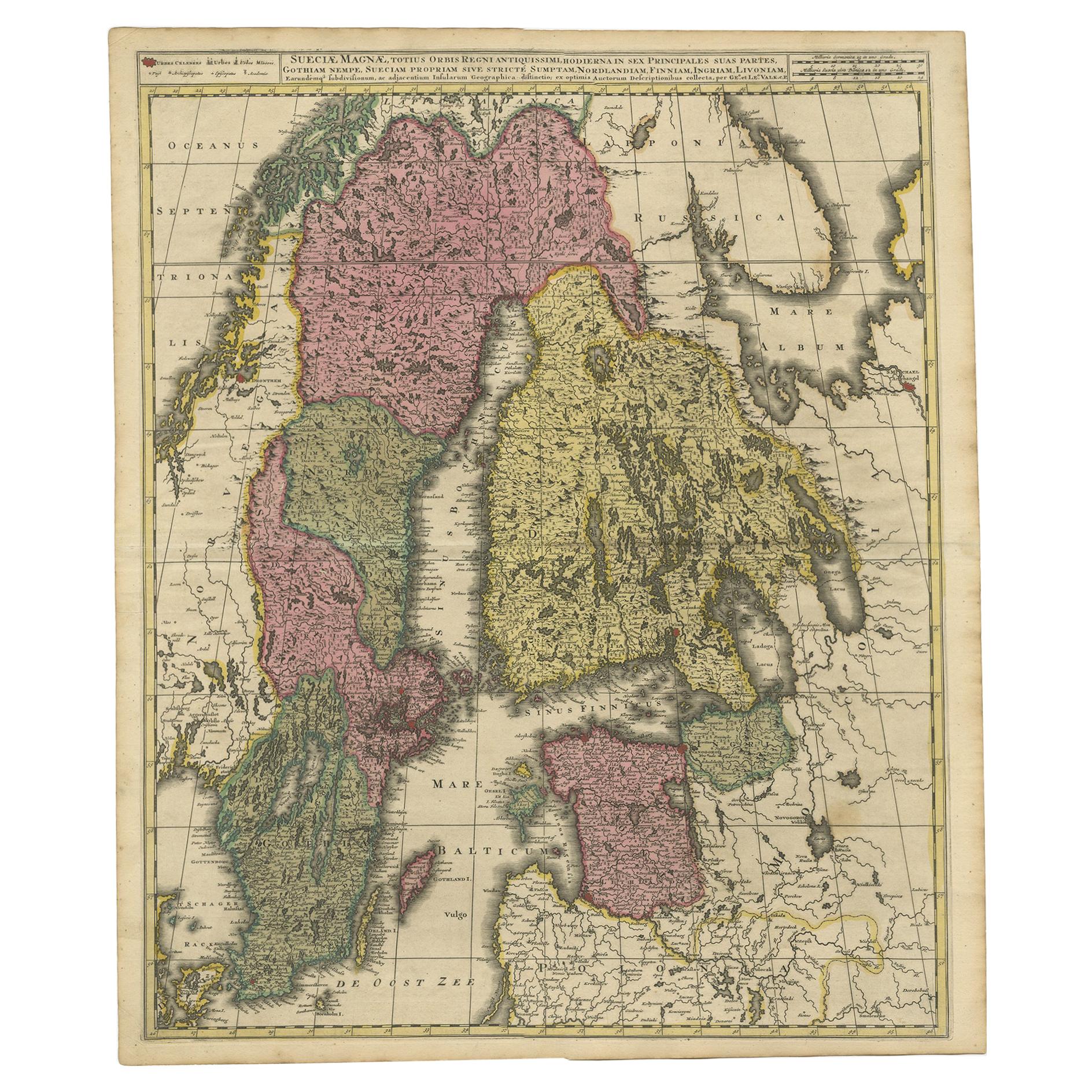 Antique Map of Scandinavia and the Baltic Region by Valk, circa 1690 For Sale