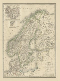 Antique Map of Scandinavia by Lapie, 1842