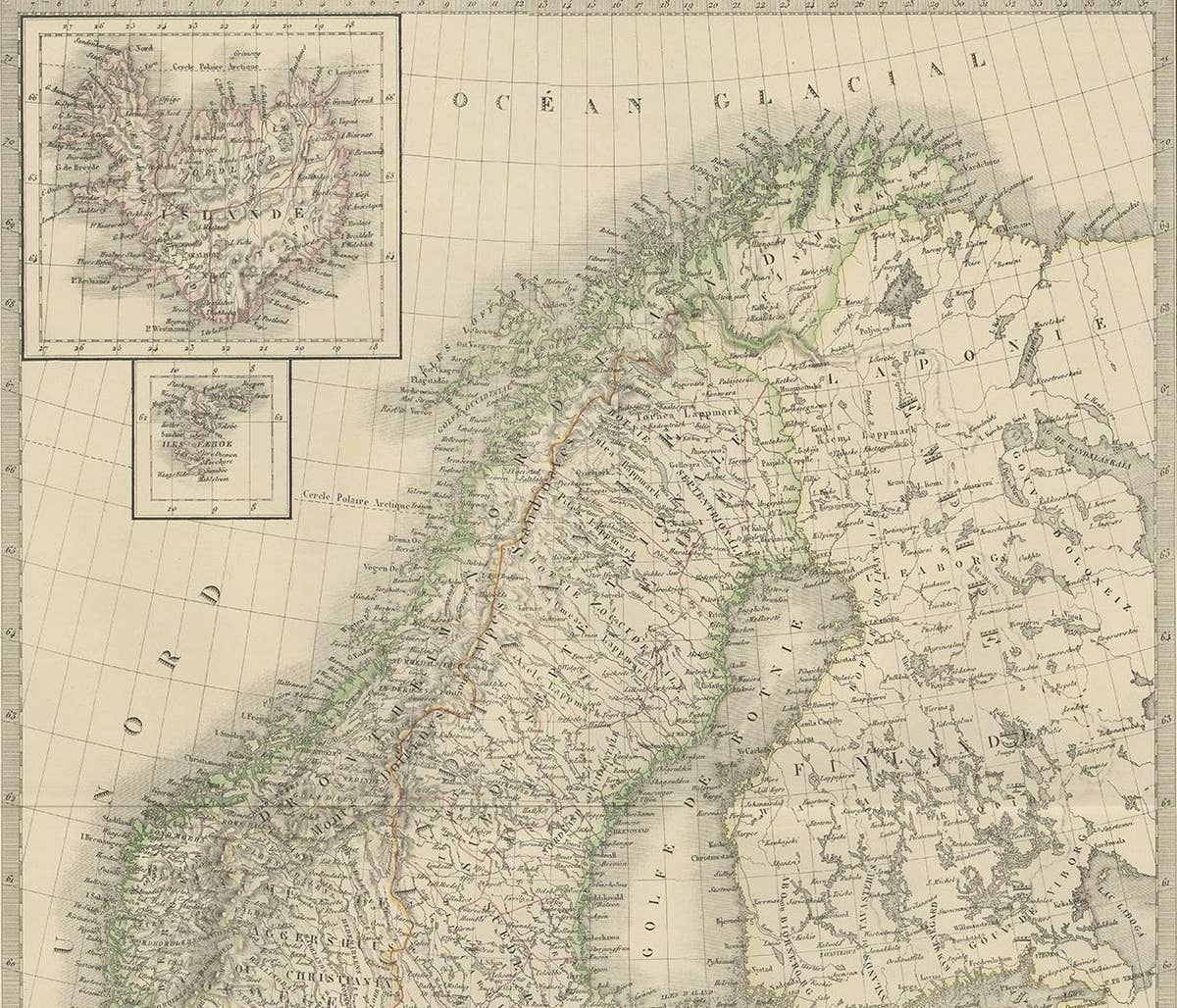 Antique Map of Scandinavia by Lapie, 1842