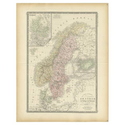 Map of Scandinavia – Antique Atlas Map by A. Levasseur, France, 1875