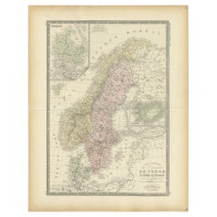 Mapa antiguo de Escandinavia por Levasseur, 1875